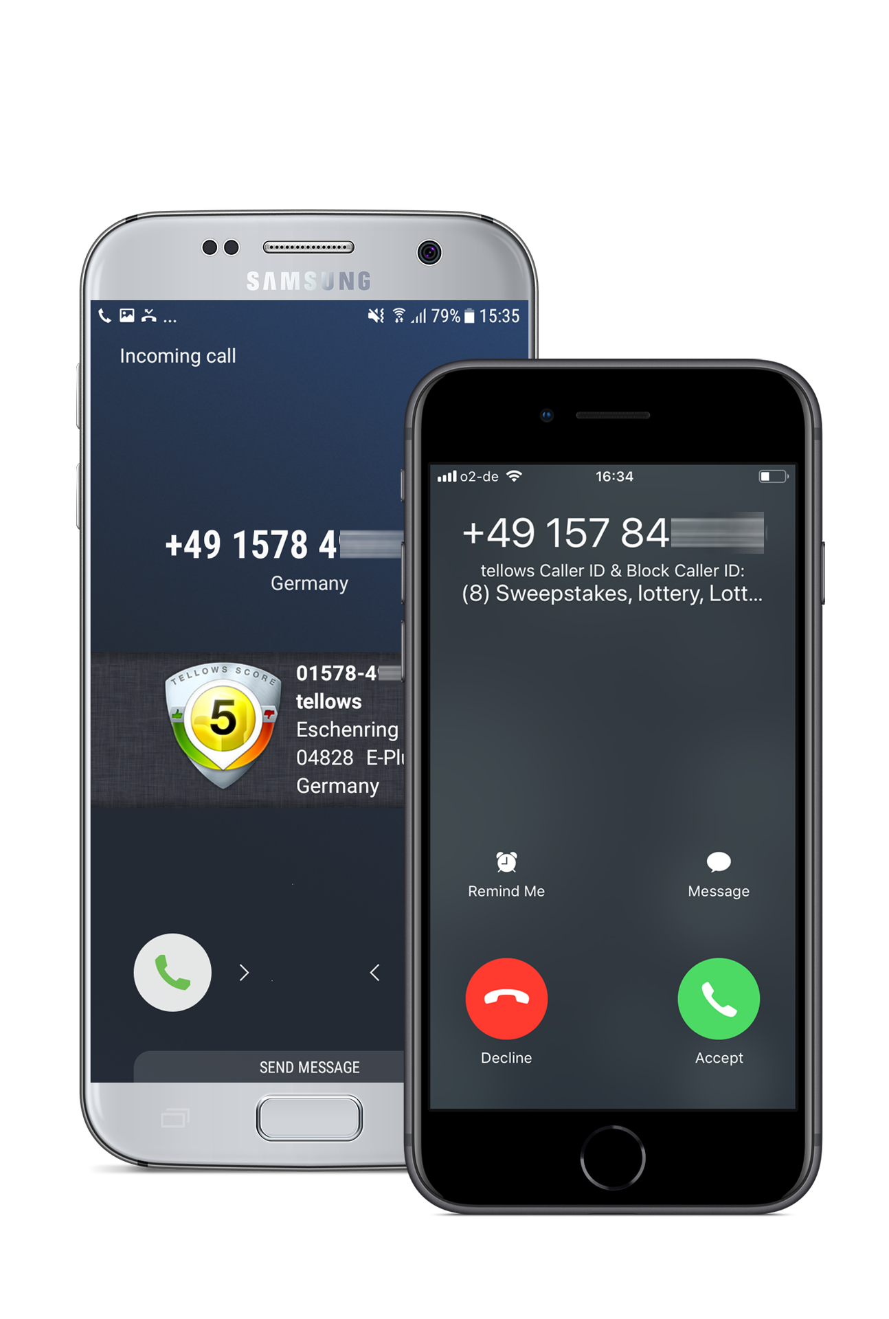 iphone e android com tela tellows caller id