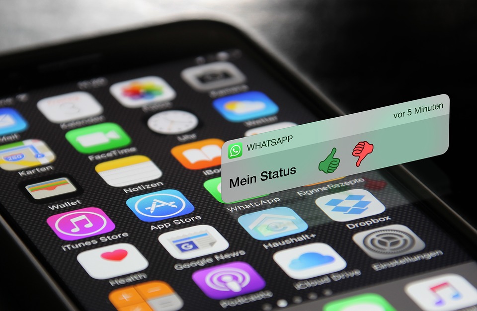 Imagem de um celular com ícones de aplicativos e notificação do aplicativo Whatsapp